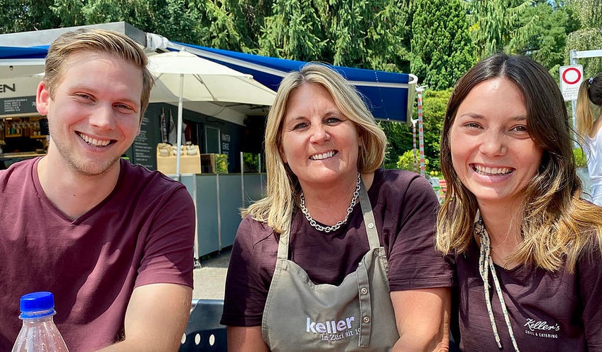 Crew der Hafenbeiz Enge: Livio Künzli, Denise und Laurence Keller (Foto Lokalinfo / Jeannette Gerber) 