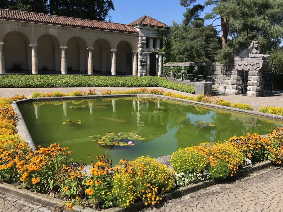 Fische beleben den Teich vor dem Krematorium