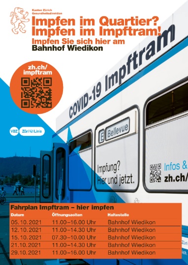 Plakat der GDZ: Das VBZ-Impftram hält auch in Wiedikon