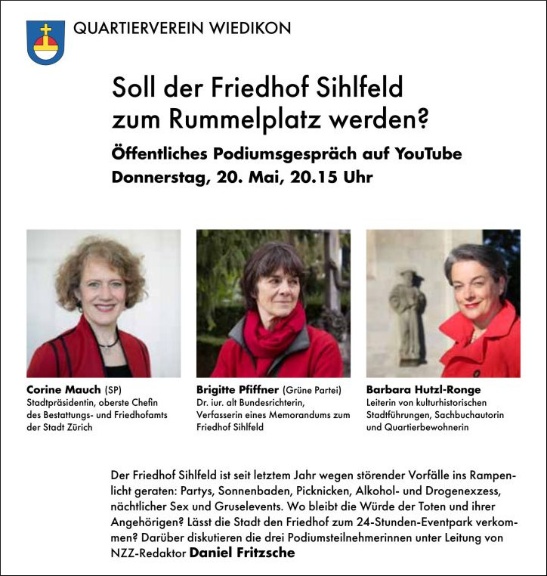 Flyer zum Podium vom 20. Mai 2021: Rummelplatz Friedhof Sihlfeld? 
